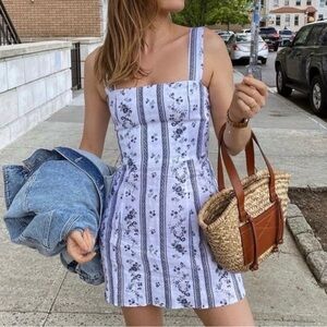 Reformation Brigitte Linen Mini Dress Roquefort Floral Cottagecore Boho size 2